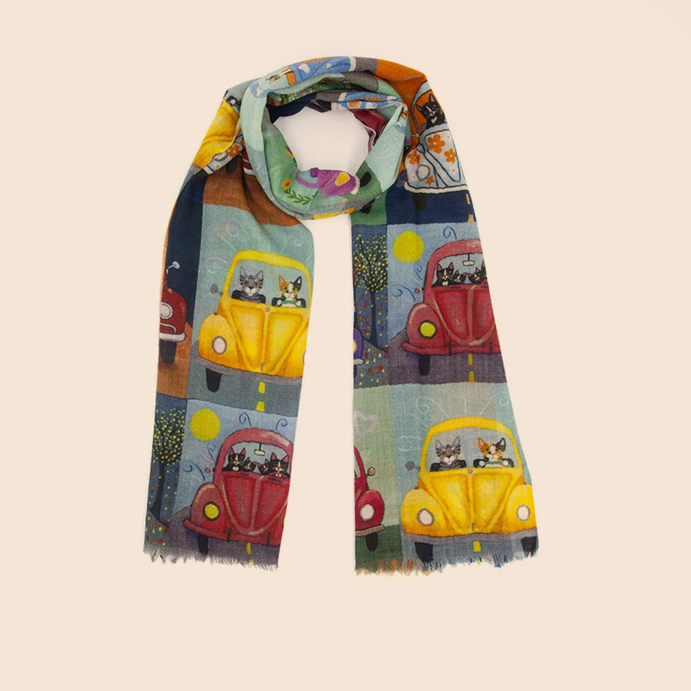 SCIARPA PESANTE IN LANA CON DISEGNI DI MAGGIOLINO E GATTI