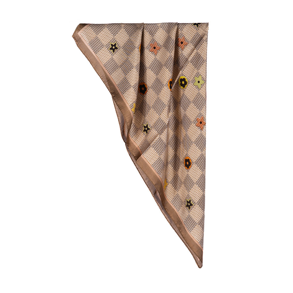 SCARF MODEL FOULARD WITH CHECKED PATTERN AND STYLIZED FLOWERS