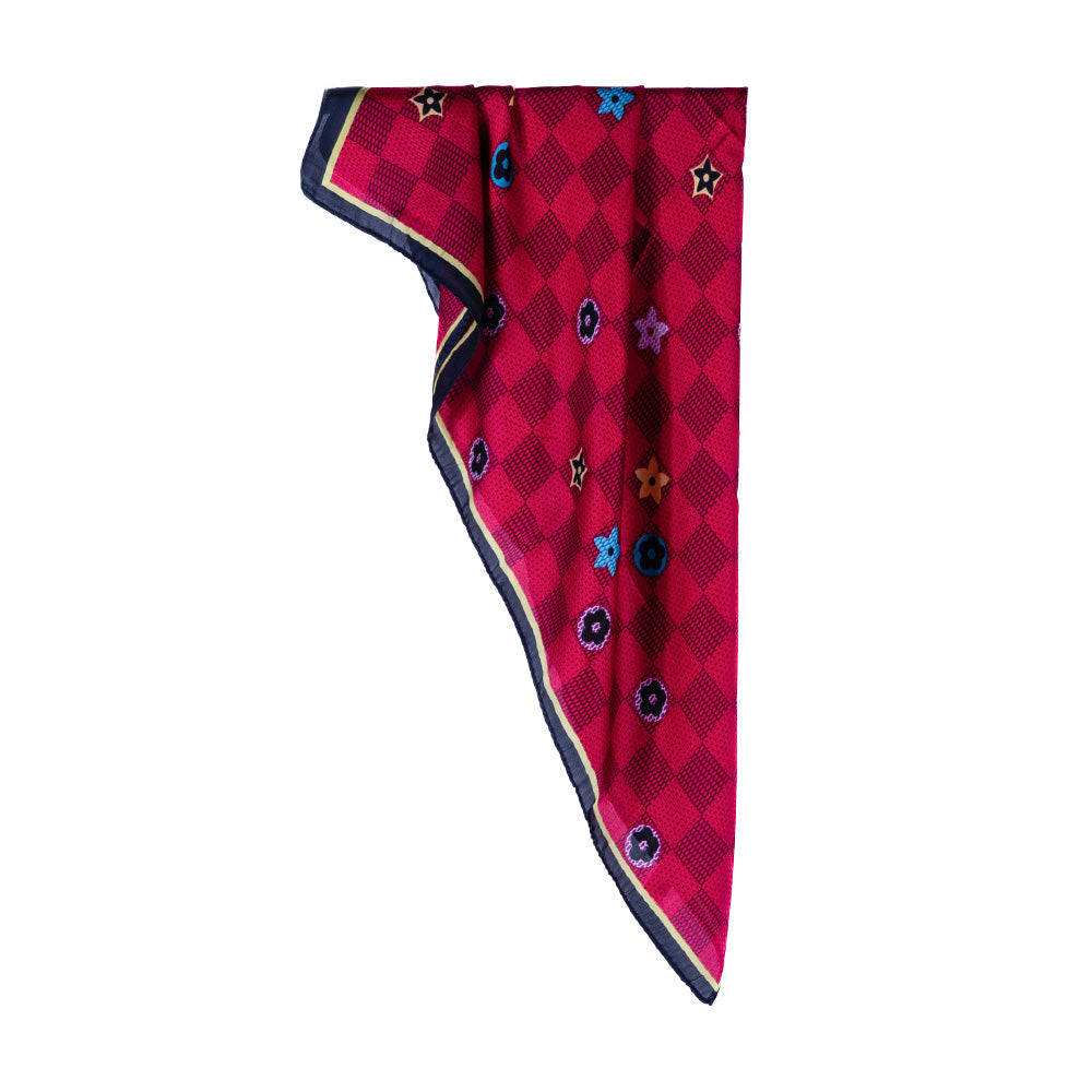 SCARF MODEL FOULARD WITH CHECKED PATTERN AND STYLIZED FLOWERS