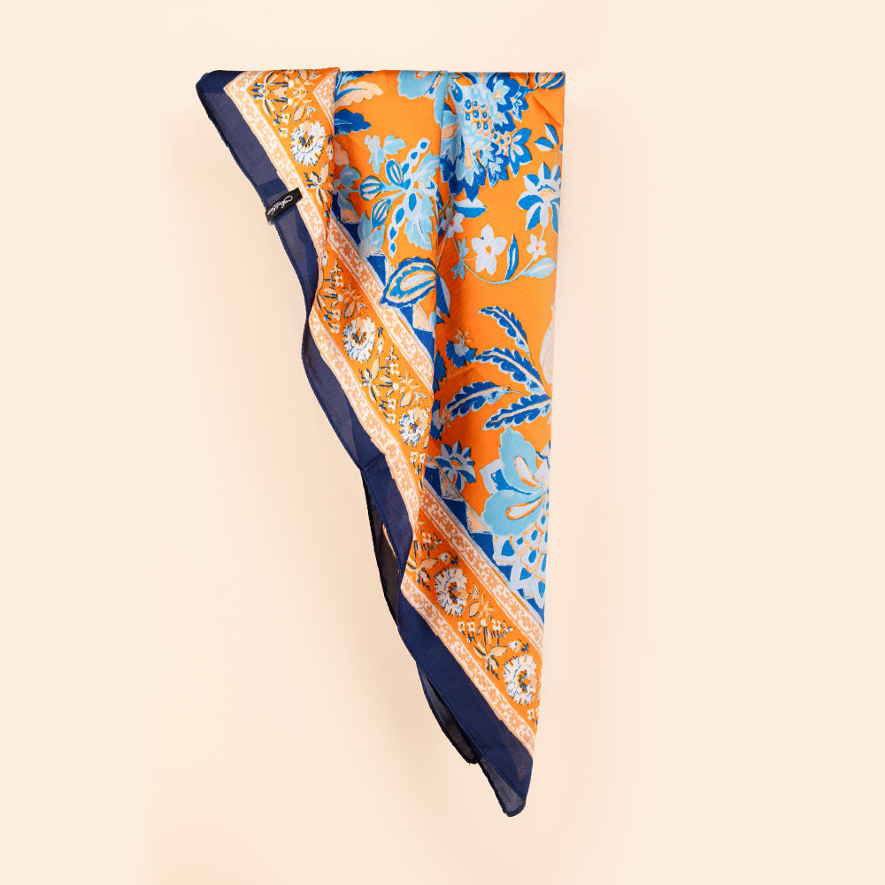 SCIARPA LEGGERA FOULARD QUADRATO CON FIORI E FOGLIE