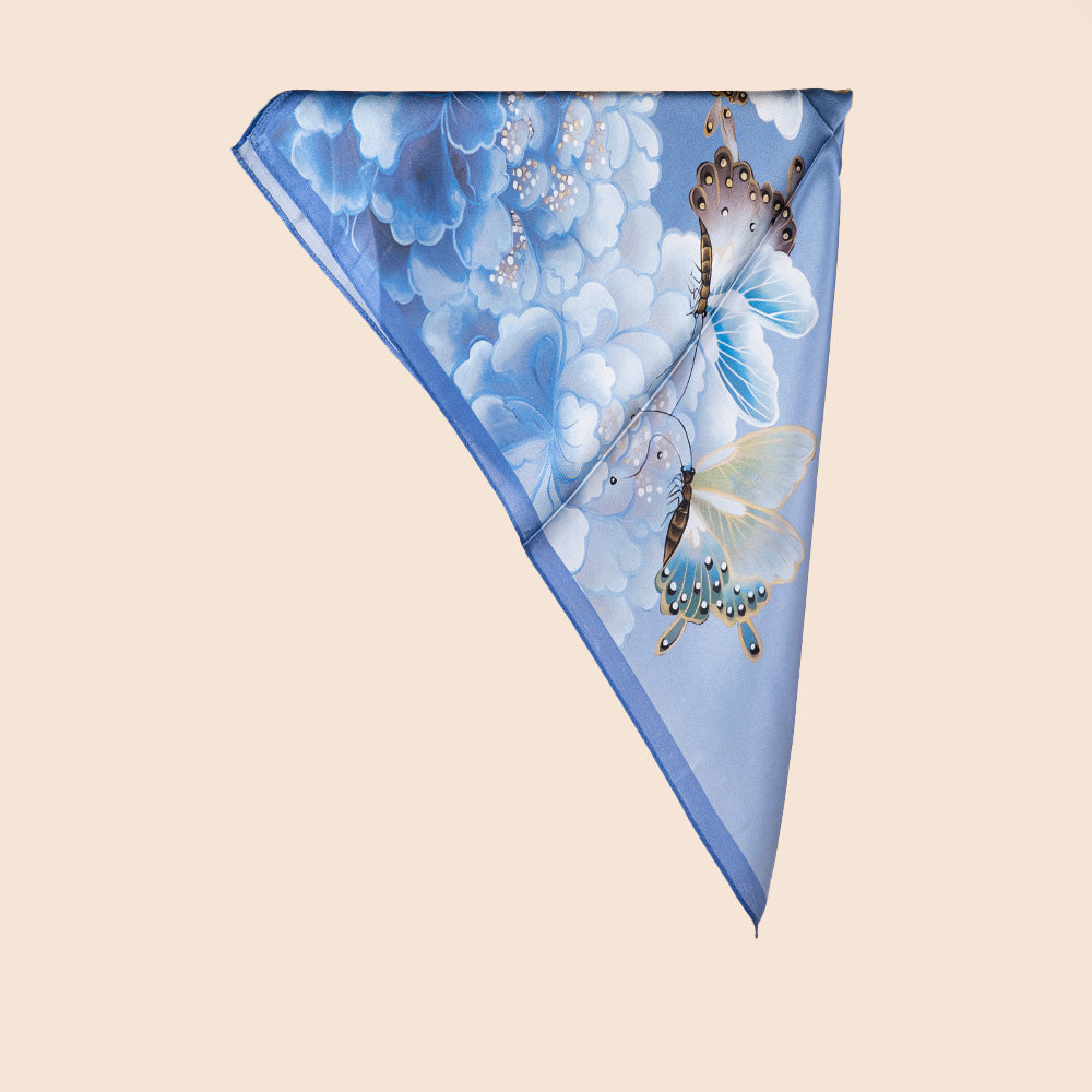 SCIARPA FOULARD DA COLLO CON PEONIE E FARFALLE