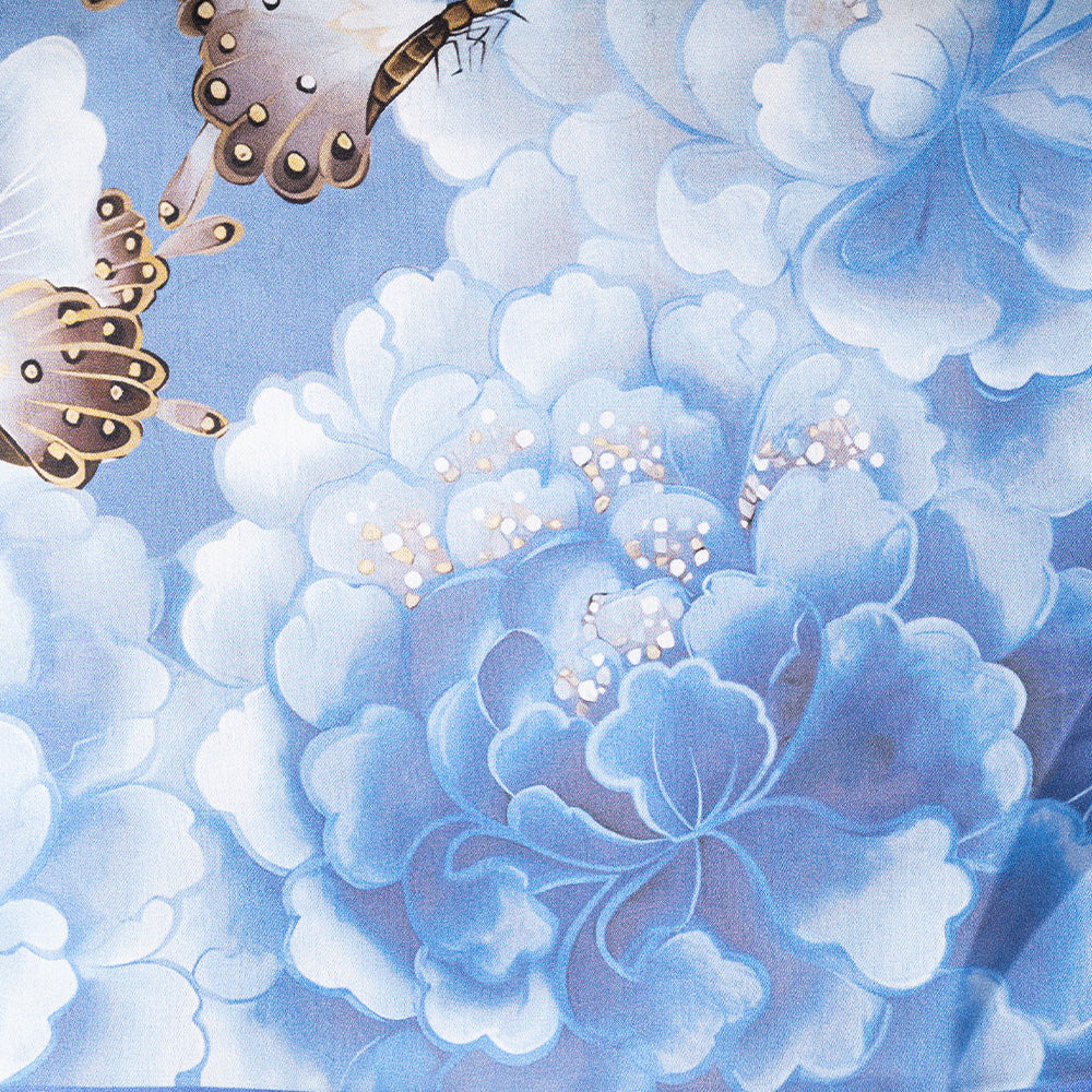 SCIARPA FOULARD DA COLLO CON PEONIE E FARFALLE