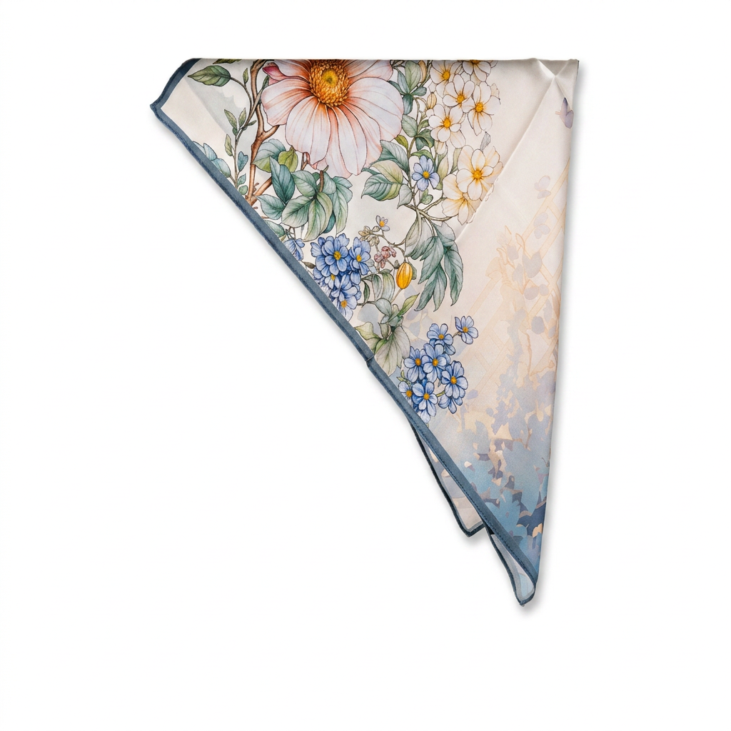 SILK NECK SCARF WITH VARIOUS FLOWERS