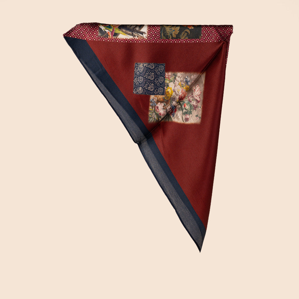 SCIARPA FOULARD DA COLLO IN SETA CON MICROFANTASIE SCURE