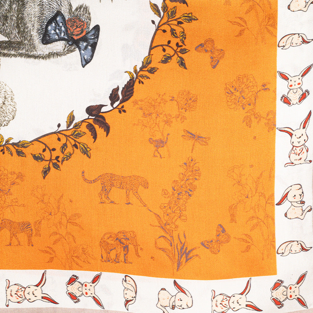 SCIARPA FOULARD DA COLLO IN SETA CON CONIGLI