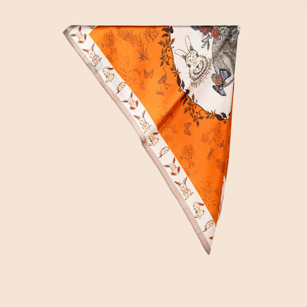 SCIARPA FOULARD DA COLLO IN SETA CON CONIGLI