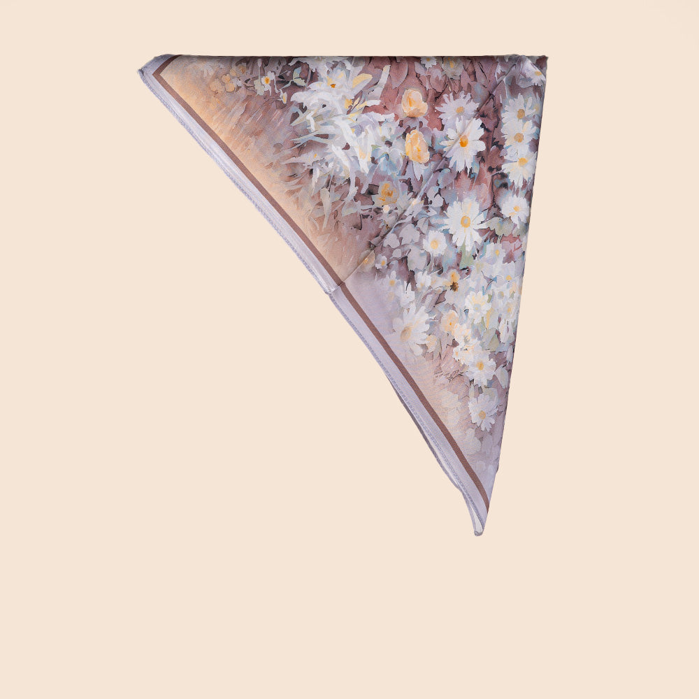 SCIARPA FOULARD DA COLLO IN SETA CON MARGHERITE WATERCOLOR