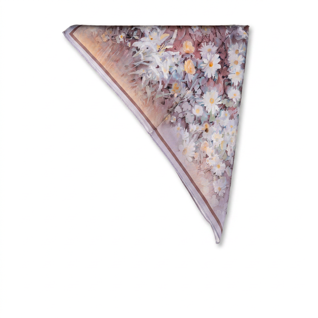 SCIARPA FOULARD DA COLLO IN SETA CON MARGHERITE WATERCOLOR