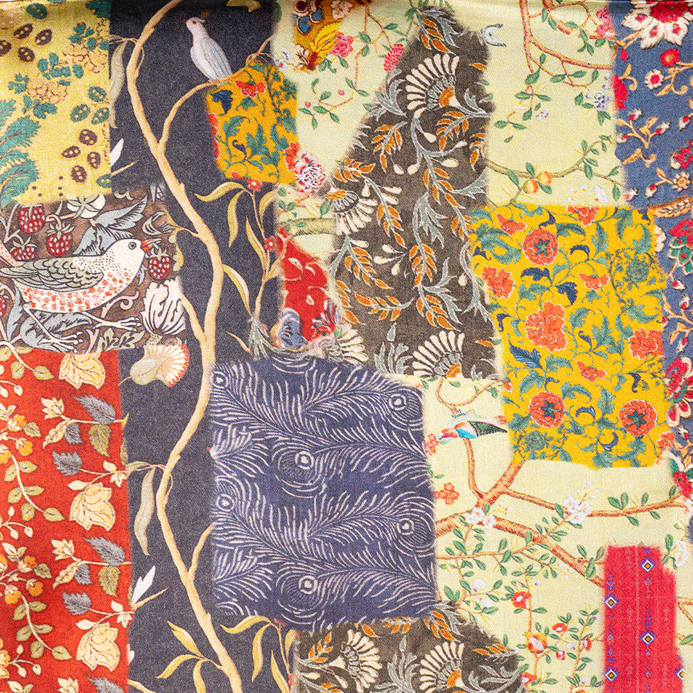 SCIARPA FOULARD DA COLLO IN SETA CON BLOCCHI DI MICROFANTASIE