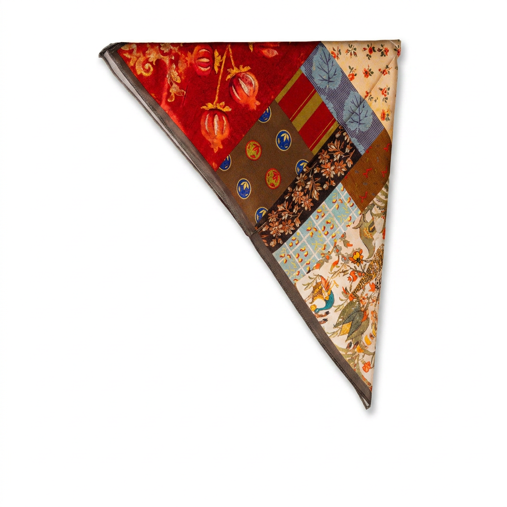 SCIARPA FOULARD DA COLLO IN SETA CON BLOCCHI DI MICROFANTASIE