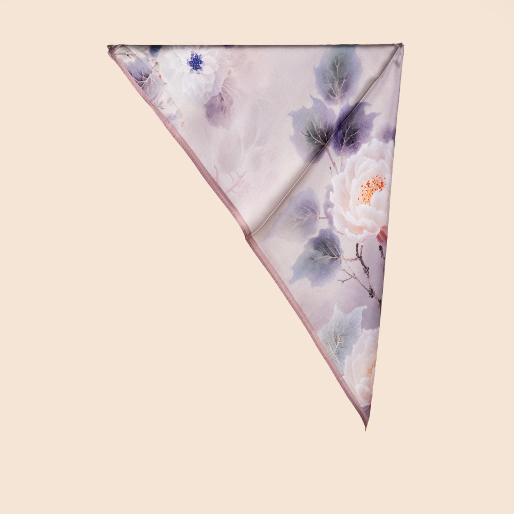 SCIARPA FOULARD DA COLLO IN SETA CON FIORI IN TRASPARENZA