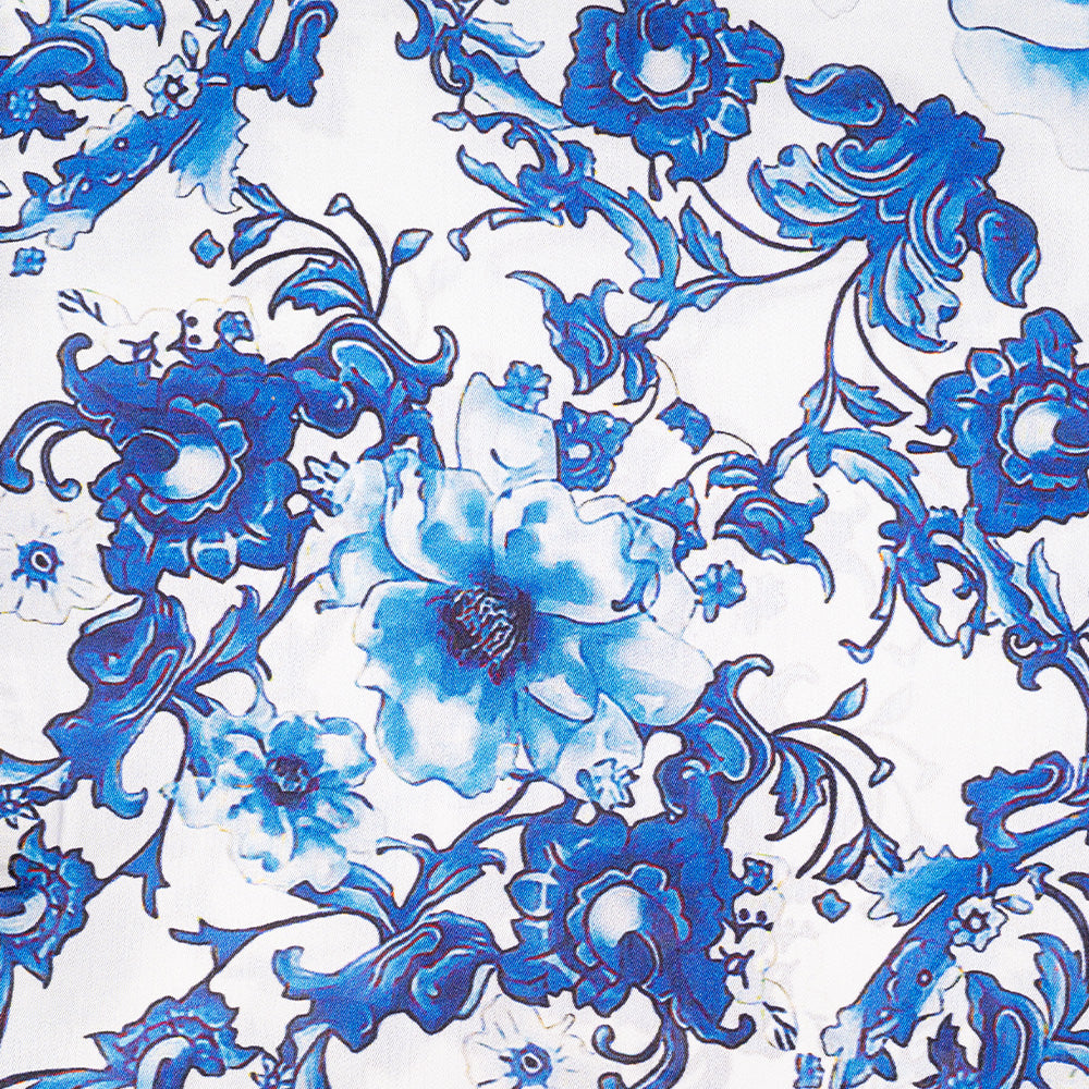 SCIARPA FOULARD DA COLLO IN SETA CON FIORI E DECORAZIONI ORNAMENTALI