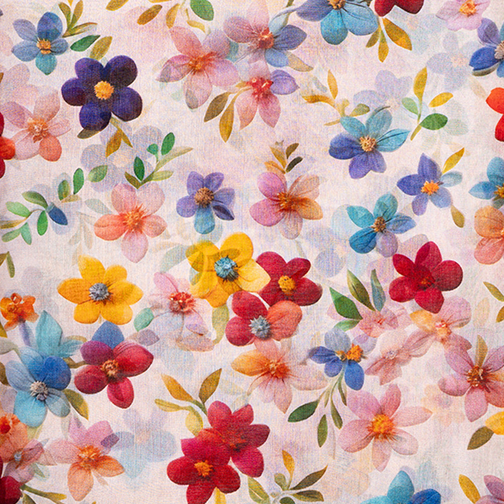 SCIARPA FOULARD IN SETA GRANDE RETTANGOLARE CON FIORELLINI COLORATI