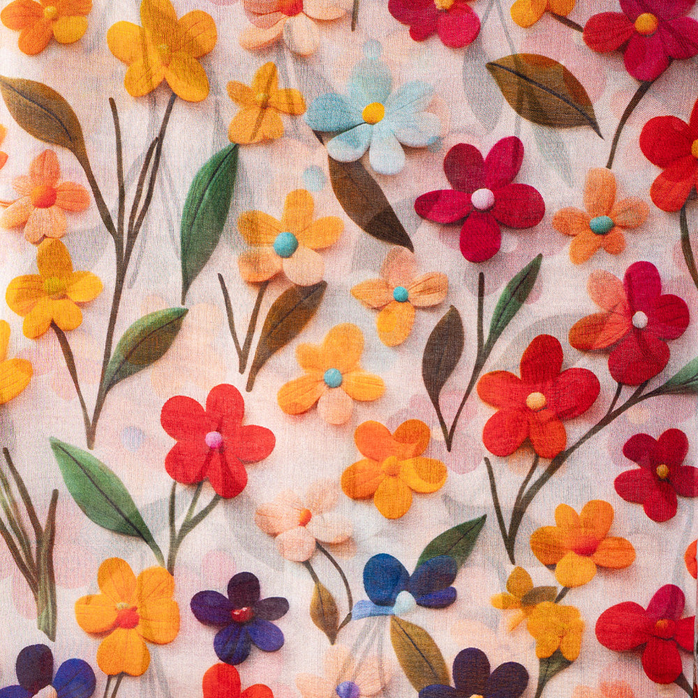 SCIARPA FOULARD IN SETA GRANDE RETTANGOLARE CON FIORI CON GAMBO