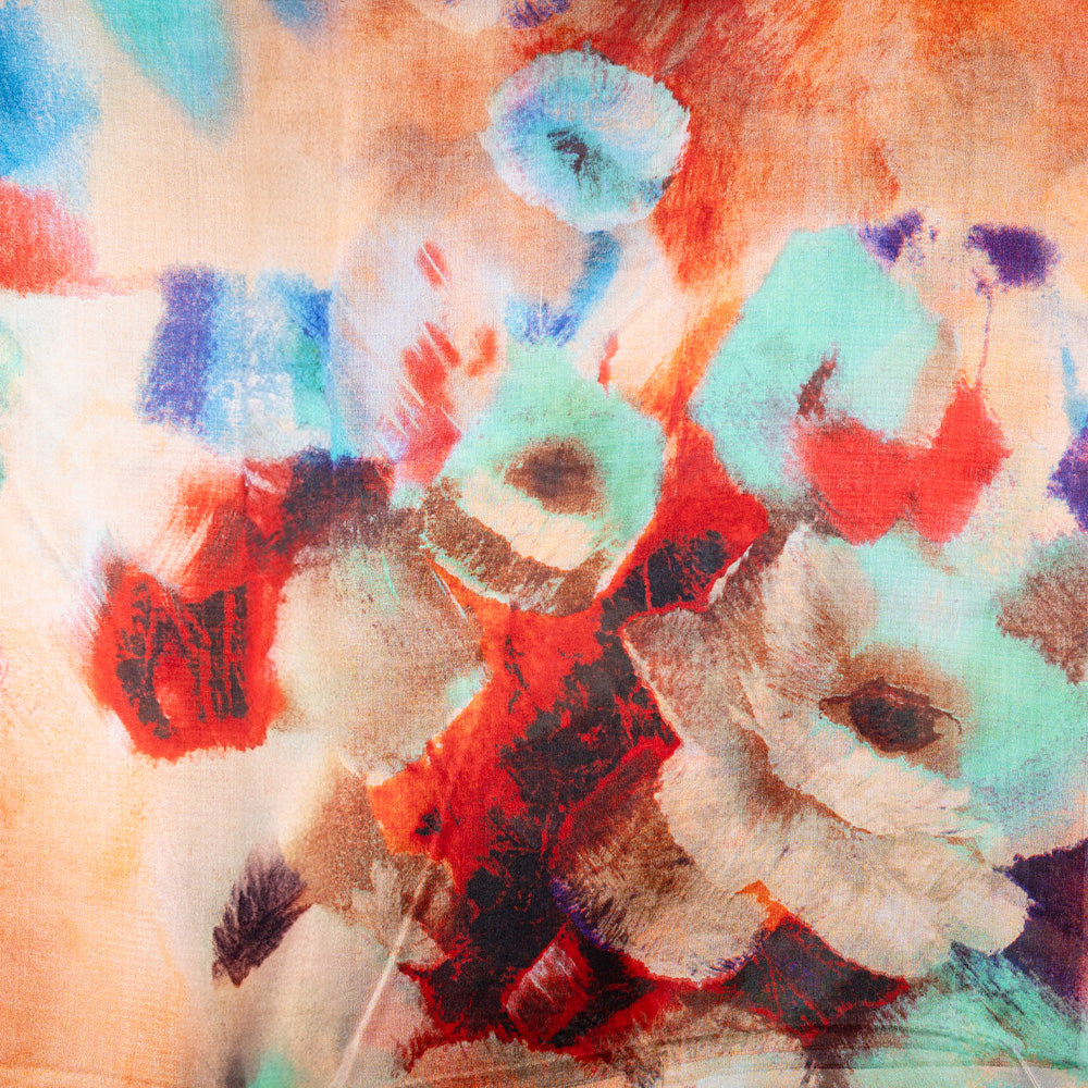 SCIARPA FOULARD IN SETA GRANDE RETTANGOLARE CON FIORI E MACCHIE SFUMATE