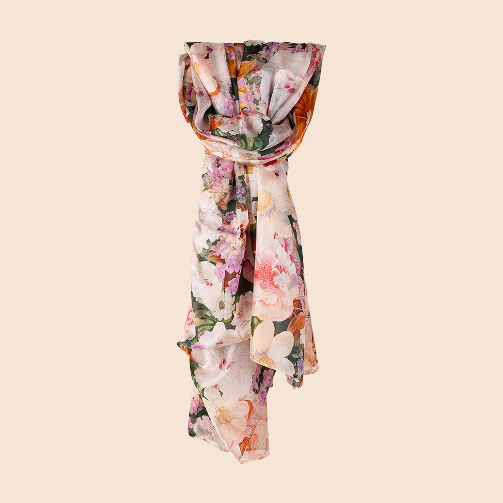 SCIARPA FOULARD IN SETA GRANDE RETTANGOLARE CON PATTERN DI FIORI