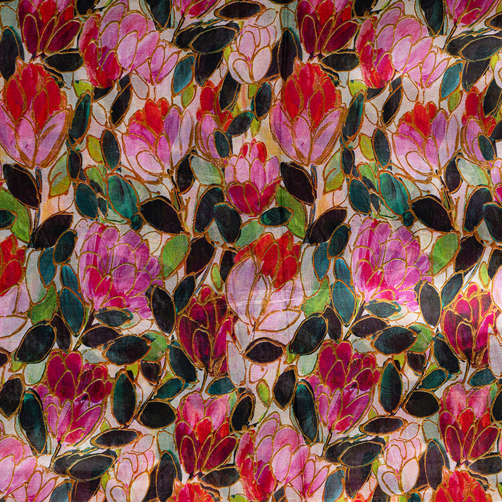 SCIARPA FOULARD IN SETA GRANDE RETTANGOLARE CON FIORI E PETALI