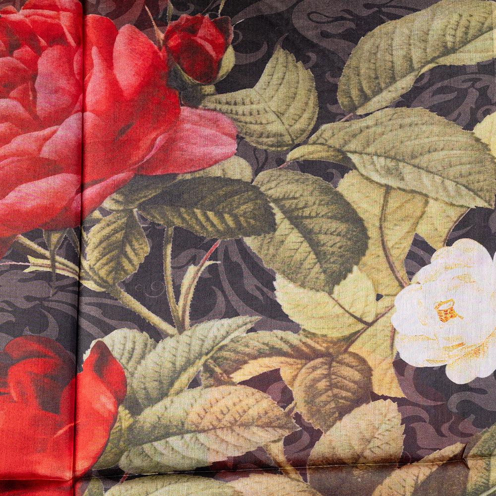 SCIARPA FOULARD IN SETA GRANDE RETTANGOLARE CON ROSE GREANDI E SFONDO SCURO