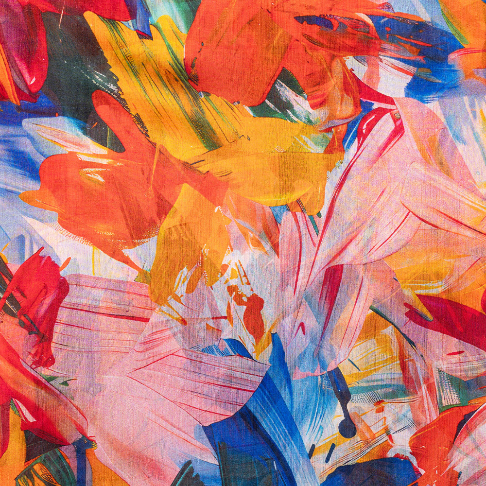 LARGE RECTANGULAR SILK SCARF WITH COLORFUL BRUSH STROKE