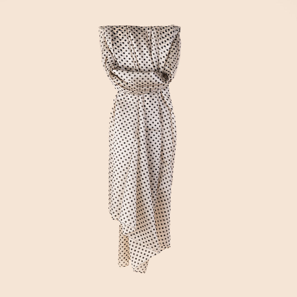 LARGE RECTANGULAR SILK SCARF WITH SMALL POLKA DOTS