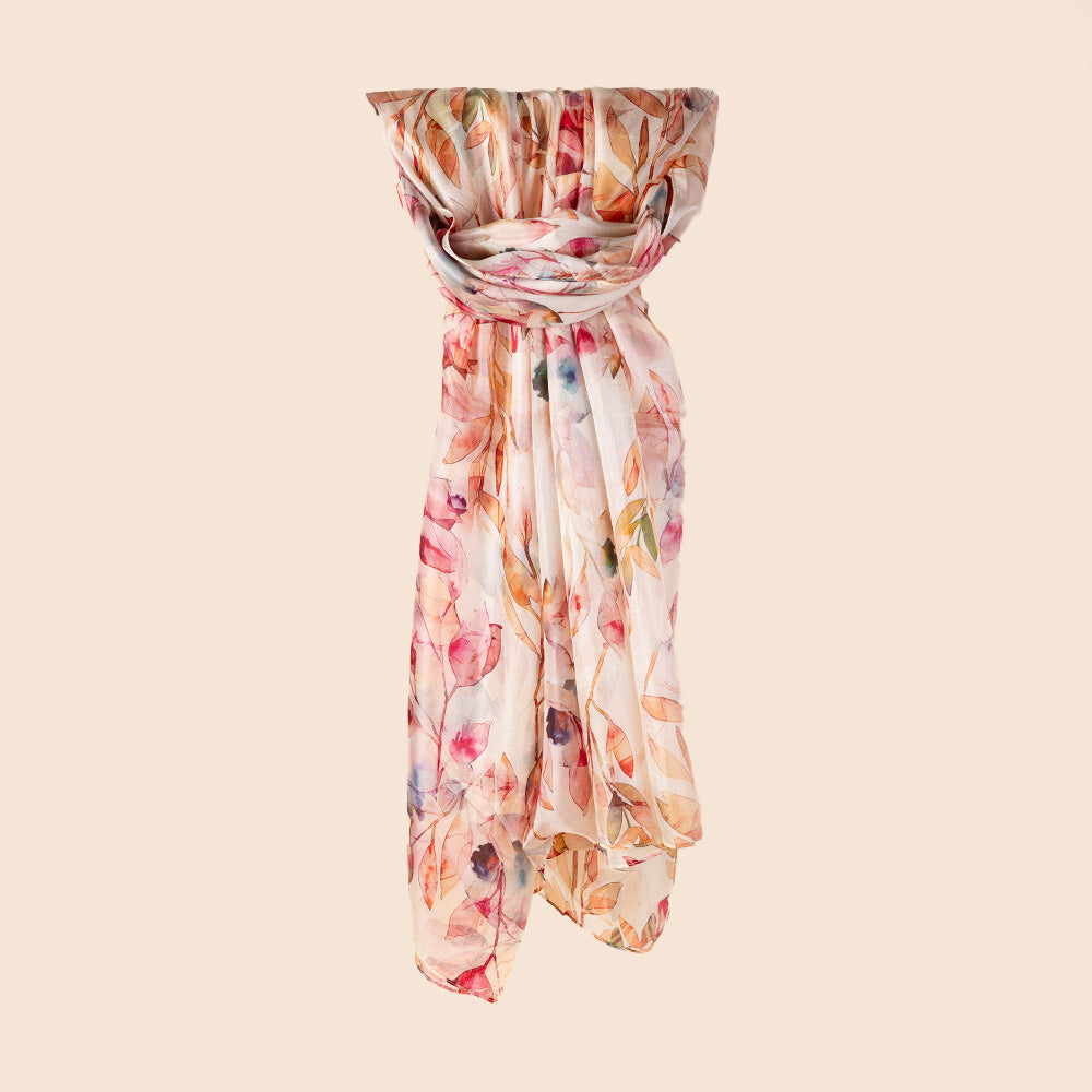 LARGE RECTANGULAR SILK SCARF WITH SHADED FLOWERS