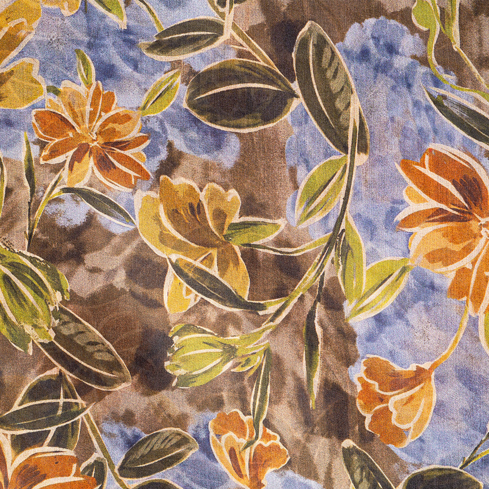 LARGE RECTANGULAR SILK SCARF WITH FLOWERS AND DARK BACKGROUND