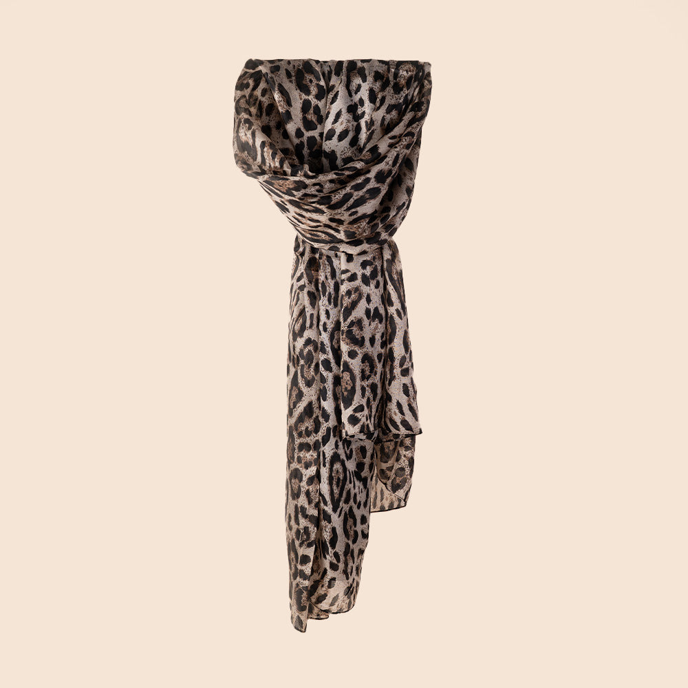 LARGE RECTANGULAR ANIMAL PRINT SILK SCARF