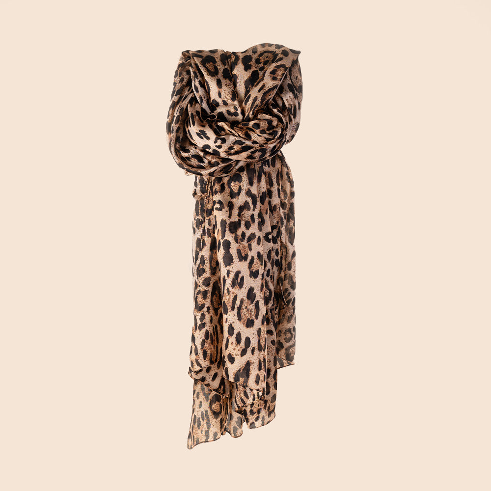LARGE RECTANGULAR ANIMAL PRINT SILK SCARF