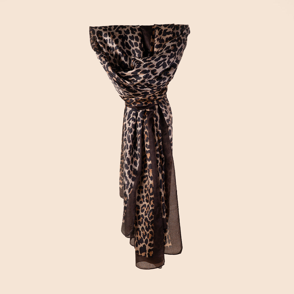 LARGE RECTANGULAR ANIMAL PRINT SILK SCARF