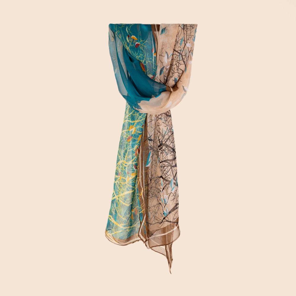 LIGHTWEIGHT SEMI-TRANSPARENT SCARF WITH BRANCHES