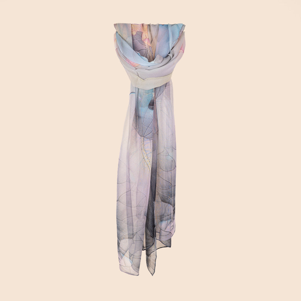 LIGHTWEIGHT SEMI-TRANSPARENT SCARF WITH LARGE FLOWERS