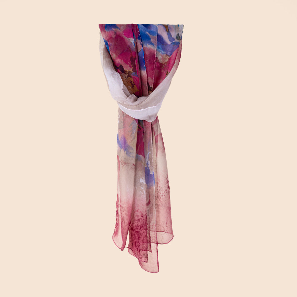 LIGHTWEIGHT SCARF WITH FLOWERS AND PATTERN