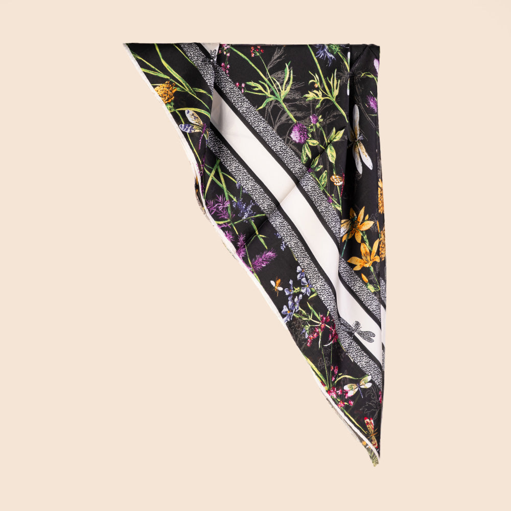 SQUARE SCARF WITH DRAGONFLY AND FLOWERS