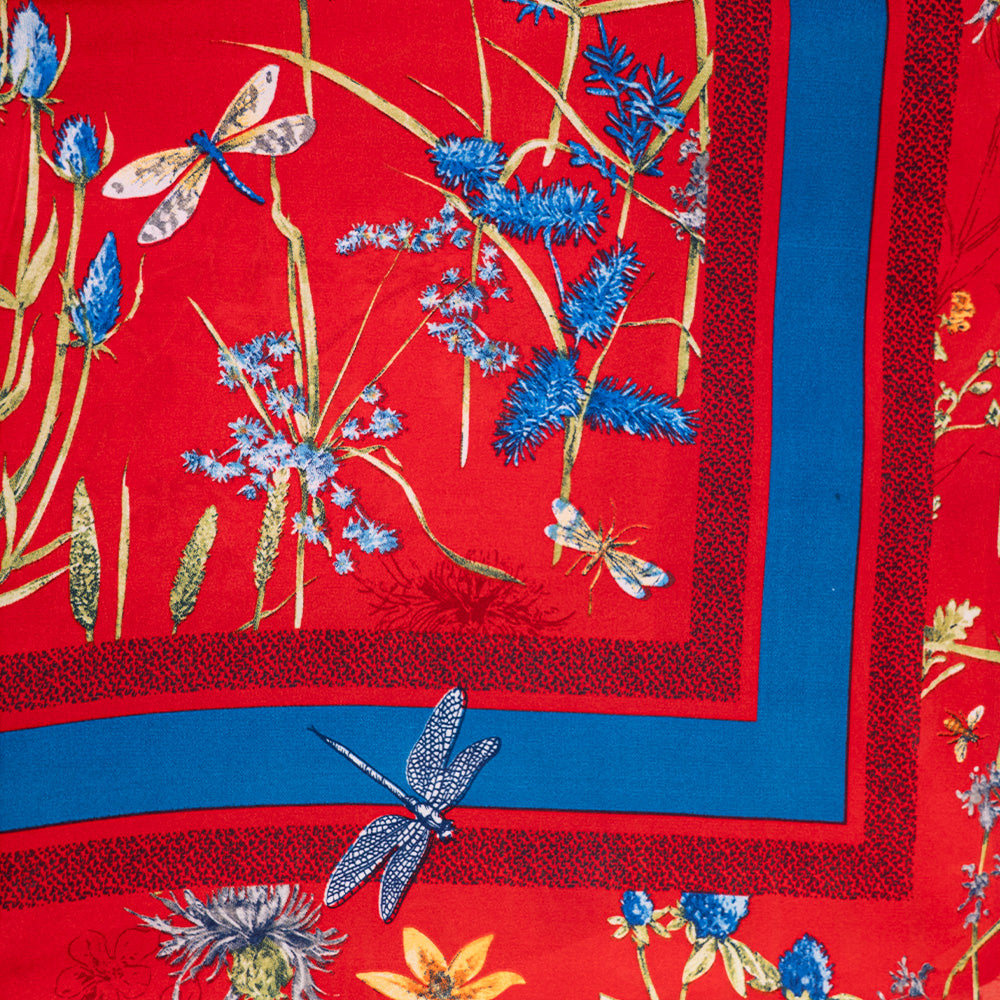 SQUARE SCARF WITH DRAGONFLY AND FLOWERS