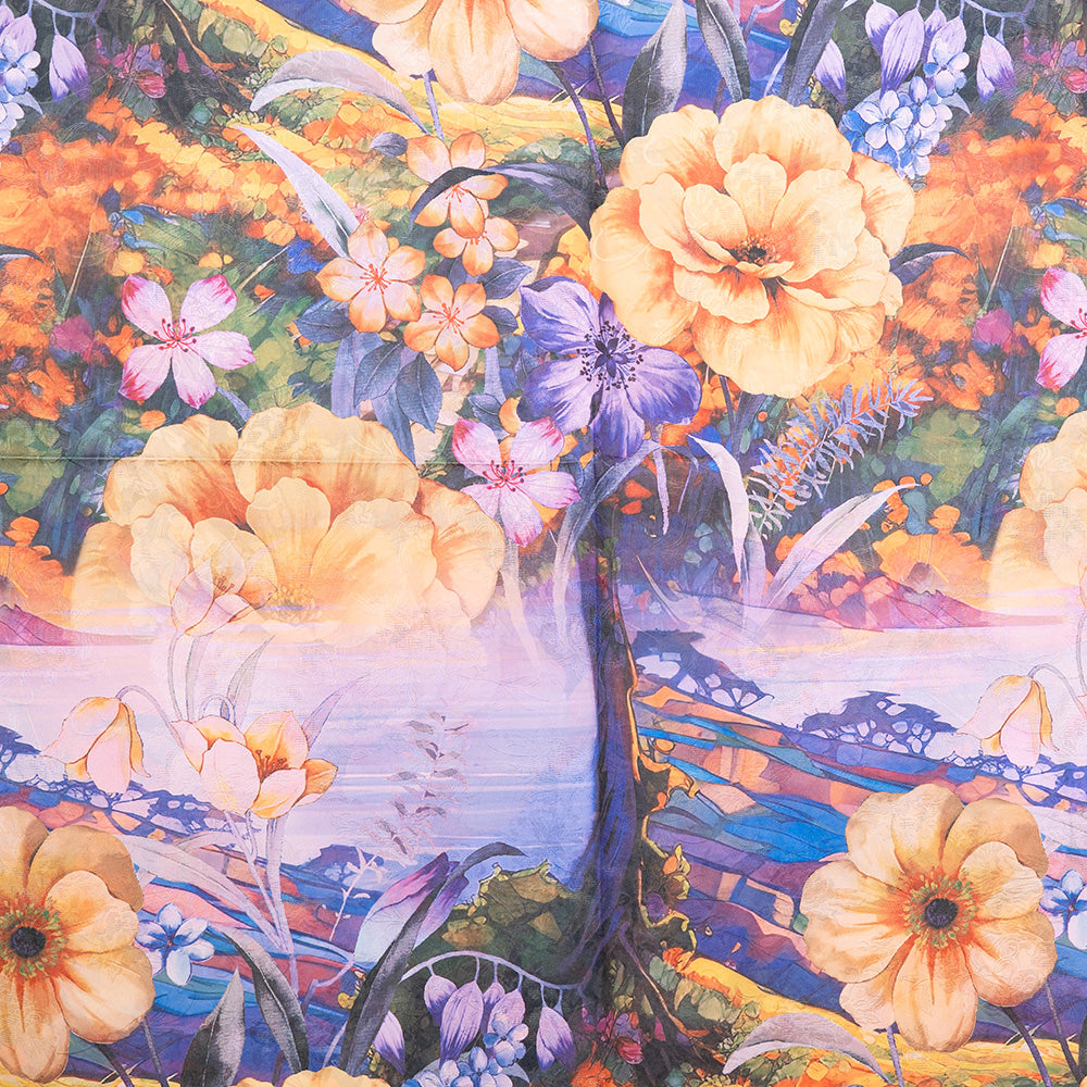 DOUBLE DAMASK SCARF WITH FLOWERS