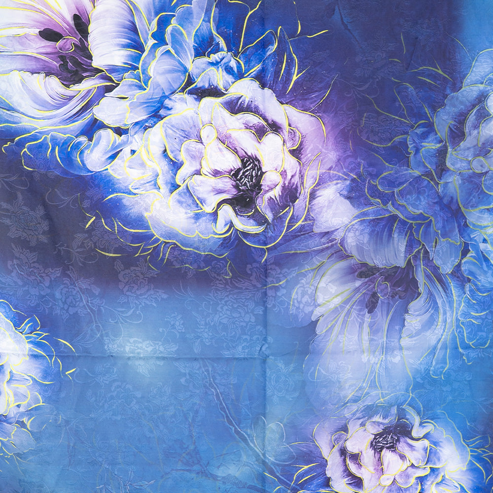 DOUBLE DAMASK SCARF WITH PEONY AND AQUA GREEN BACKGROUND