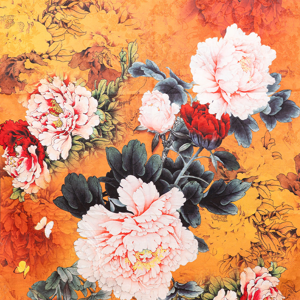 DOUBLE DAMASK SCARF WITH JAPANESE FLOWERS