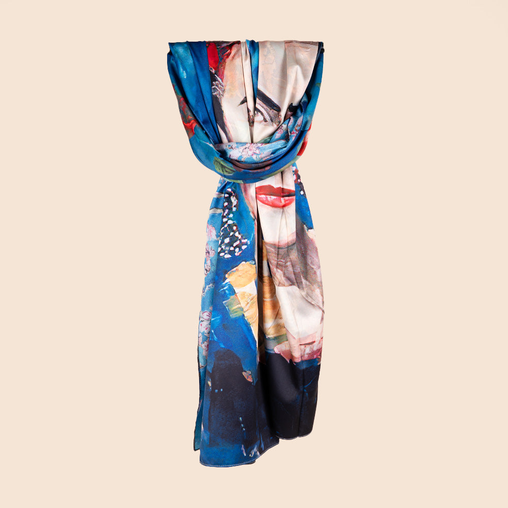 SCIARPA FANTASIA DOPPIA CON FRIDA KAHLO E FIORI