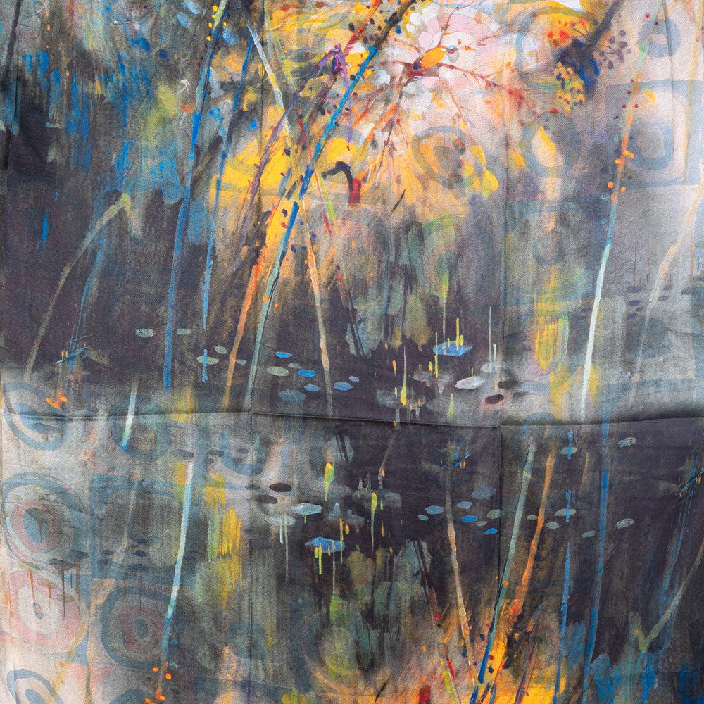 SCIARPA FANTASIA DOPPIA CON FIORI E CERCHI COLORATI