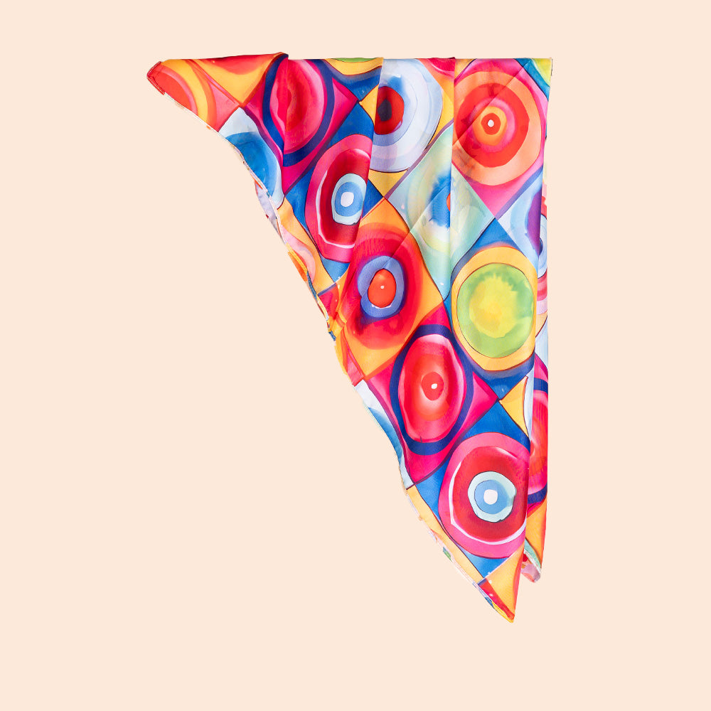 SCIARPA FANTASIA DOPPIA CON FIORI E CERCHI