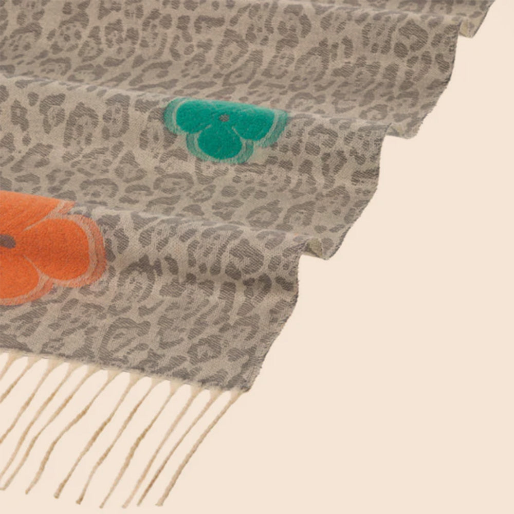 SCIARPA MACULATA CON FIORI A CONTRASTO