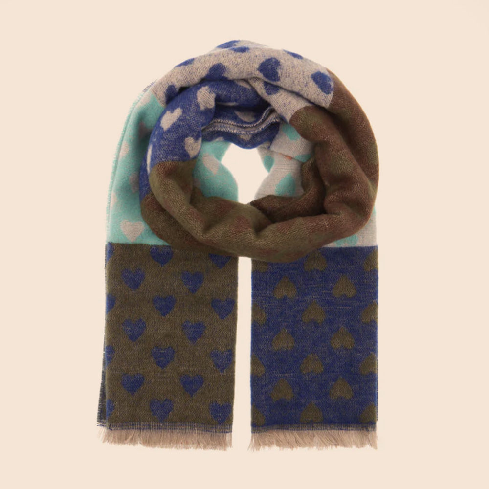 SCIARPA MORBIDA CON CUORI A BLOCCHI DI COLORE