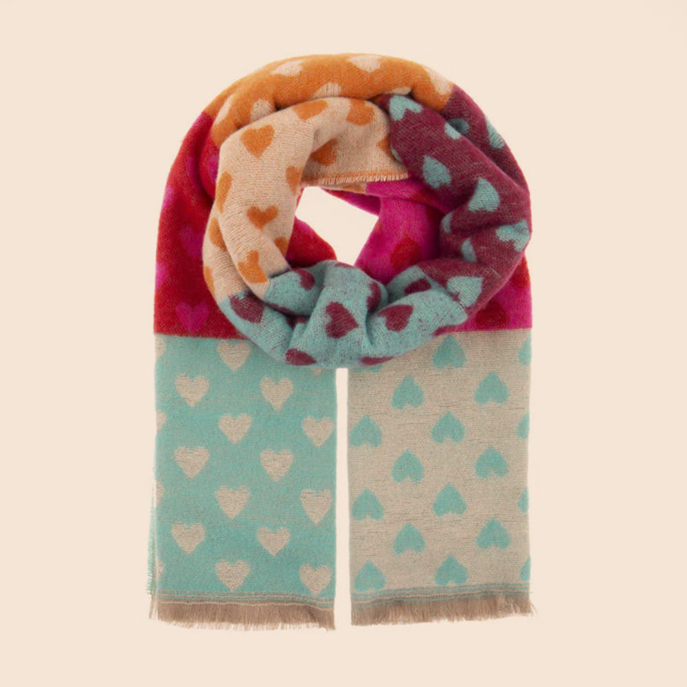 SCIARPA MORBIDA CON CUORI A BLOCCHI DI COLORE