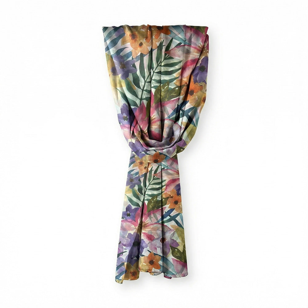 SCIARPA FOULARD IN SETA GRANDE CON FIORI TROPICALI