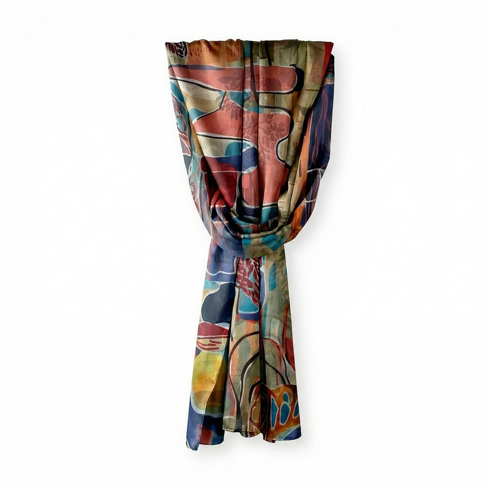 SCIARPA FOULARD IN SETA GRANDE CON FANTASIA ASTRATTA E PICCOLI ARBUSTI