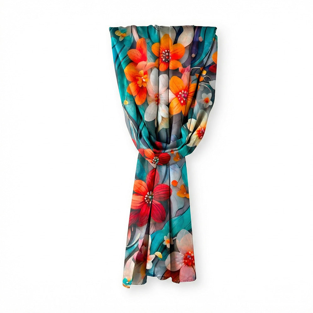 SCIARPA FOULARD IN SETA GRANDE CON MARGHERITE COLORATE