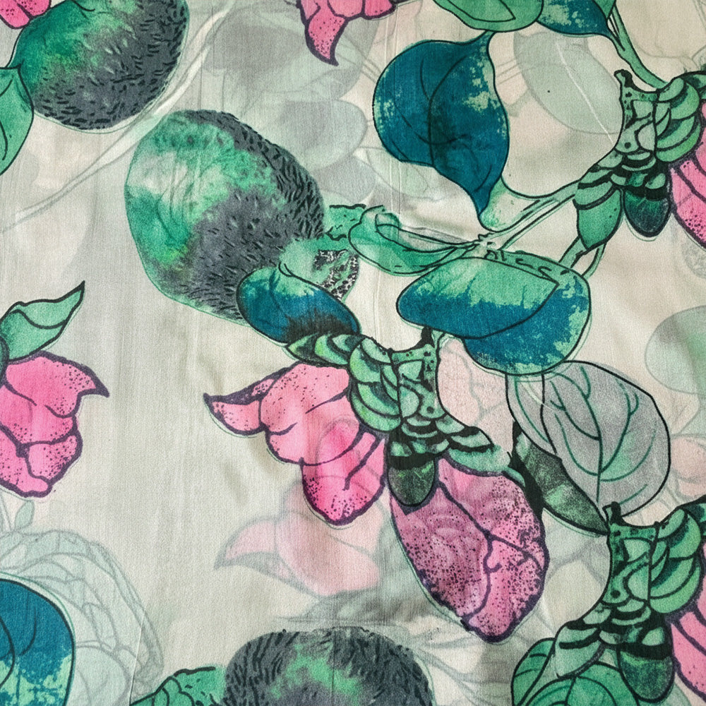 SCIARPA FOULARD IN SETA GRANDE CON PENNELLATE E FIORE A CONTRASTO