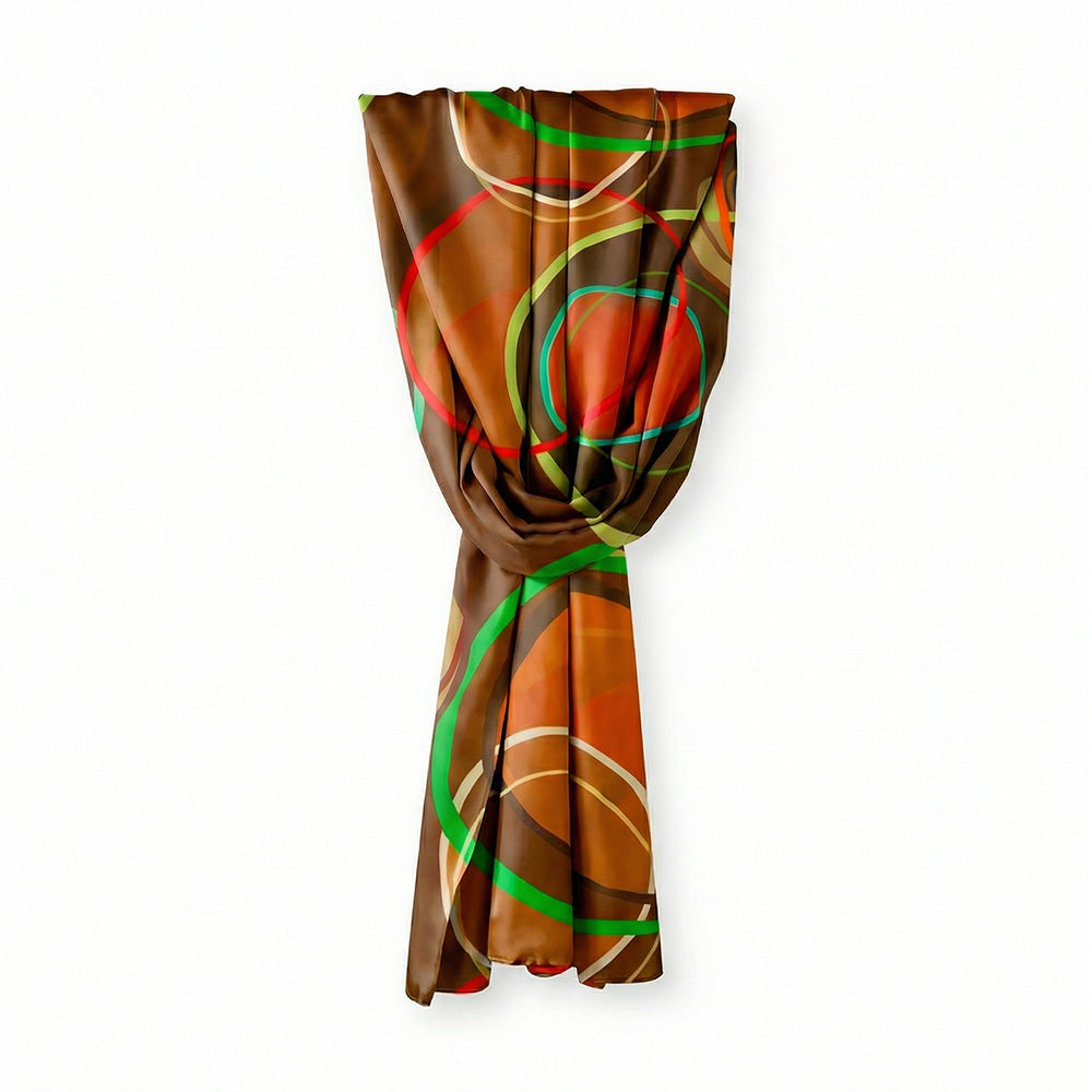 SCIARPA FOULARD IN SETA GRANDE CON ELEMENTI OVALI DI DIVERSI COLORI