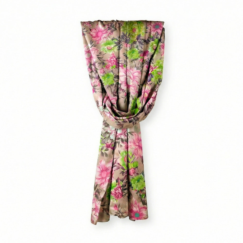 SCIARPA FOULARD IN SETA GRANDE CON FIORI SFUMATI