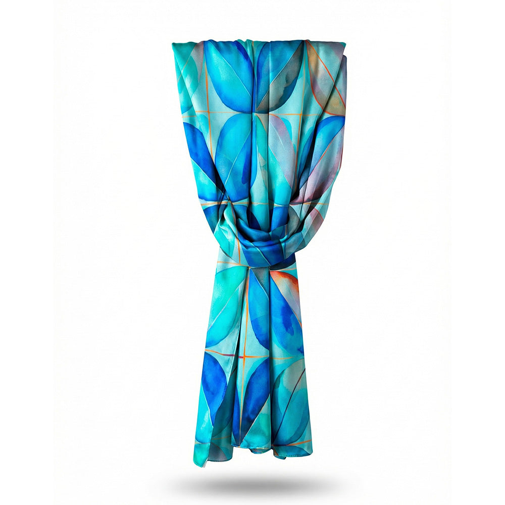 SCIARPA FOULARD IN SETA GRANDE CON FOGLIE A GRUPPI DI QUATTRO